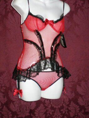NWT Escante Red Fishnet 3 pc set